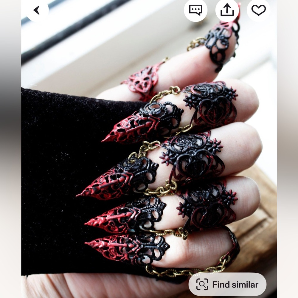 Black and red Lace nail decor finger rings